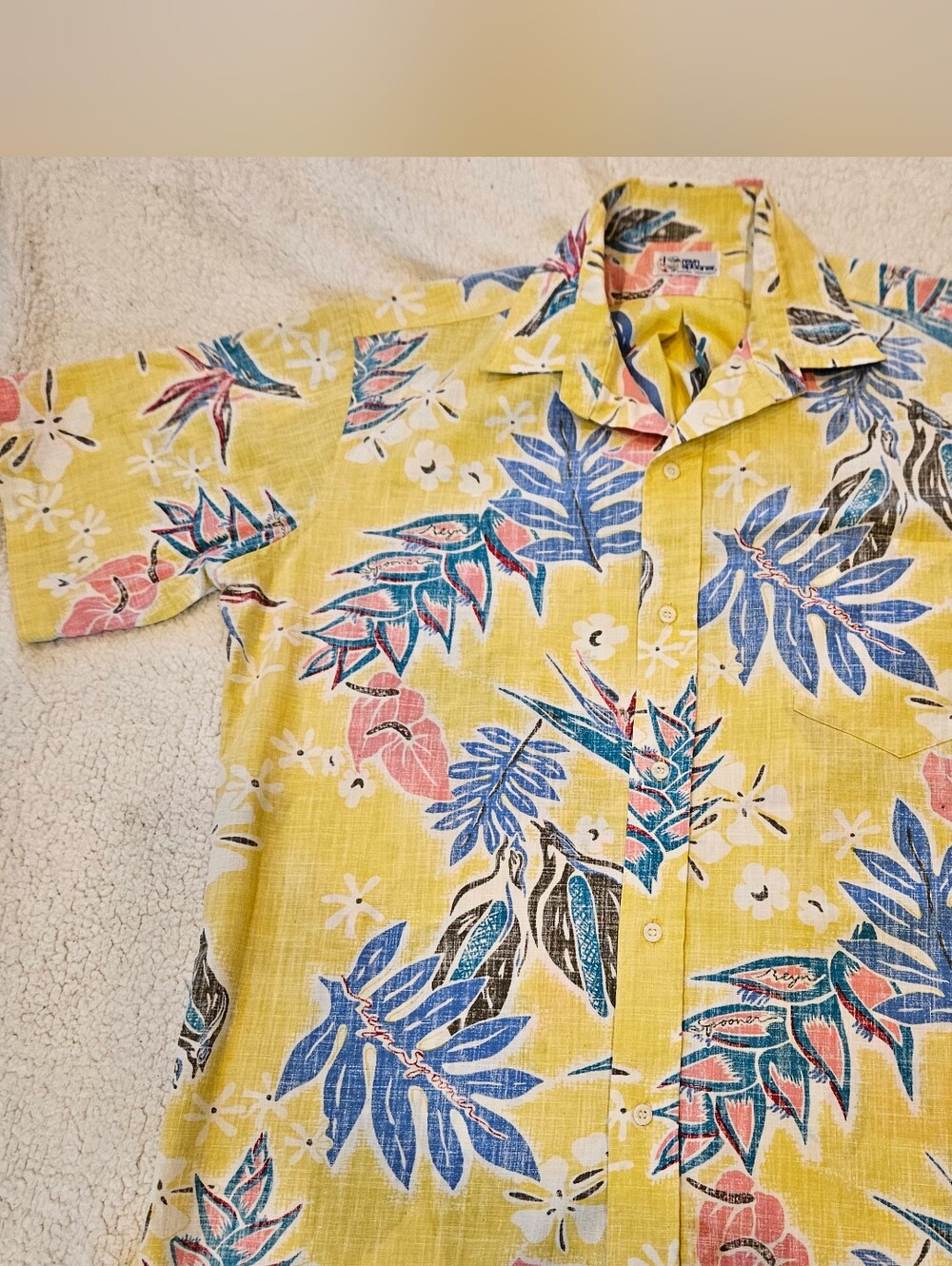 Vintage 90s Reyn Spooner Hawaiian Shirt Yellow Tropical Floral Aloha Camp Shirt